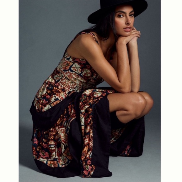 Anthropologie Square-Neck Printed Tiered Midi Dress, NEW - Picture 8 of 15